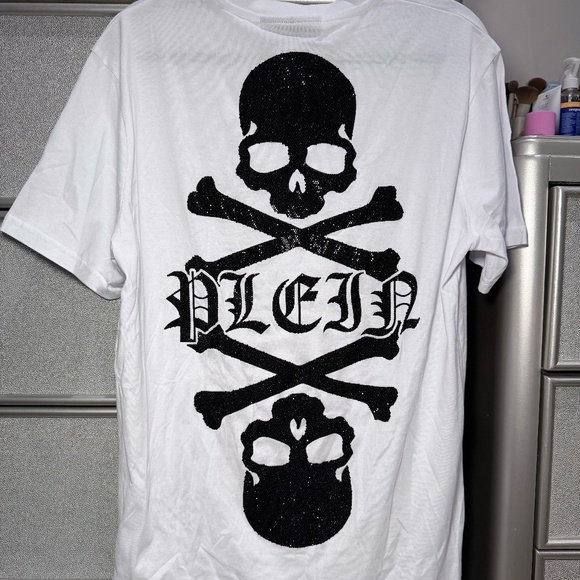 Philipp Plein White Skull & Crossbones Crystal Logo T-Shirt – Size M new - Picture 1 of 8